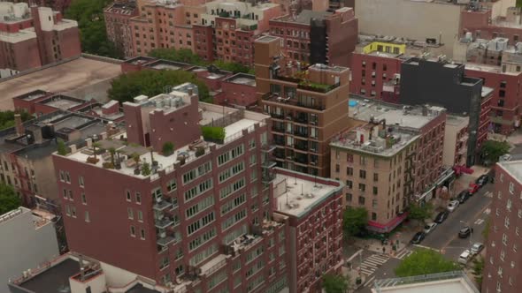 AERIAL: Overhead Top Down Birds View Flight Over Typical New York City Neighborhood Apartment