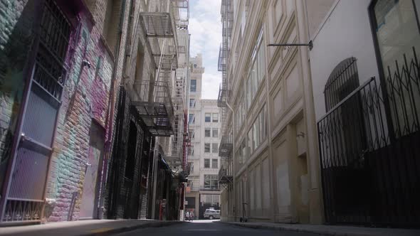 Slow Motion Footage with Narrow New York City Street Closeup in Wall Street