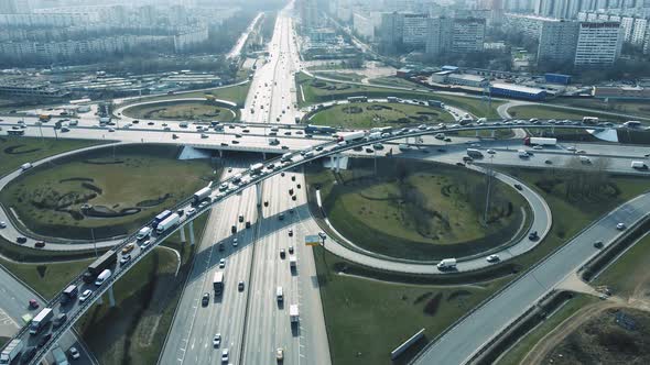 Road with Cars Roundabout Aerial View