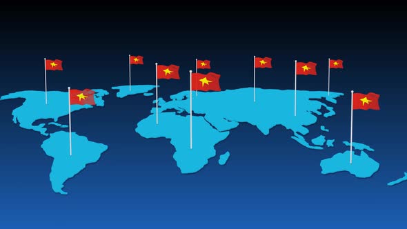 Vietnam Flag Fly Animated On Planet Earth Map