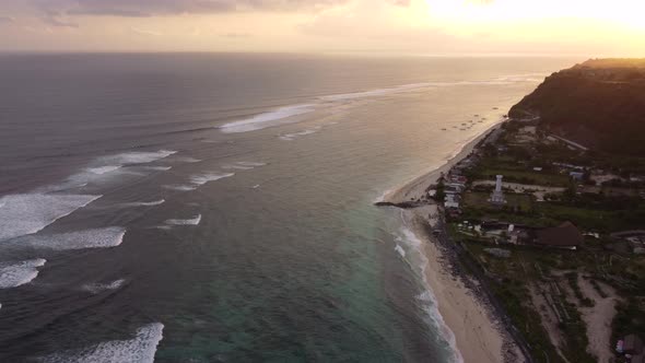 4K Bali Golden Sunset on Pandawa Beach Aerial Footage
