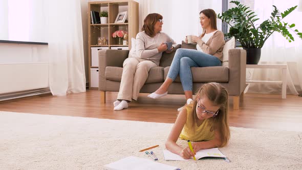 Female Family Spending Time at Home