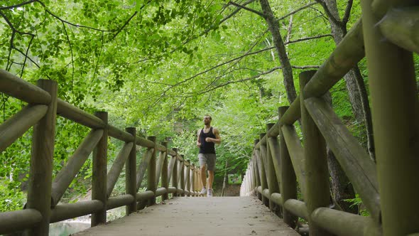 Jogging in the forest.