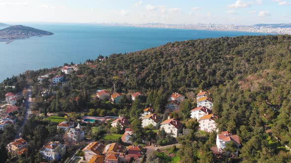 Aerial Drone View of Buyukada Prince Islands or Adalar Istanbul Turkey