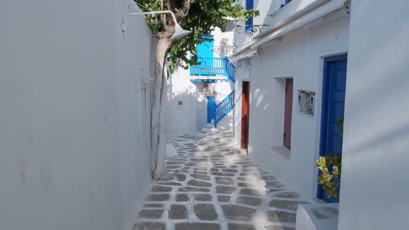 Walking in Mykonos Street on Mykonos Island, Greece