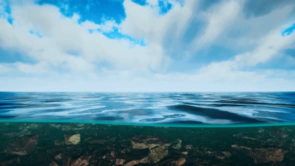 Underwater View with Horizon and Water Surface Split By Waterline