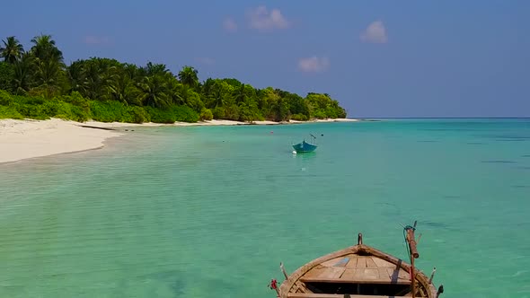 Aerial sky of exotic seashore beach by blue lagoon and sand background