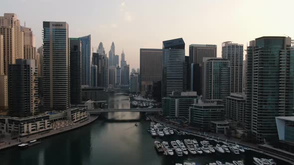 Luxury City of Dubai Docks Full of Expensive Yachts Massive Skyscrapers
