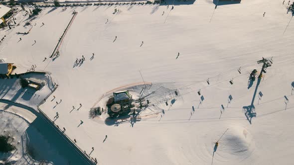 Aerial View on Top Over the Ski Resort in Winter