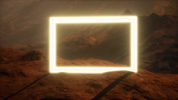 Neon Portal on Mars Planet Surface With Dust Blowing alt