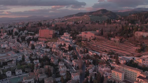 Aerial of Granada during sunset alt