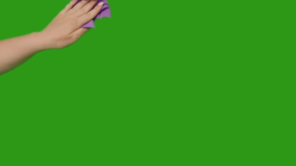 Woman's Hand with a Rag Wipes the Dirt Chromakey