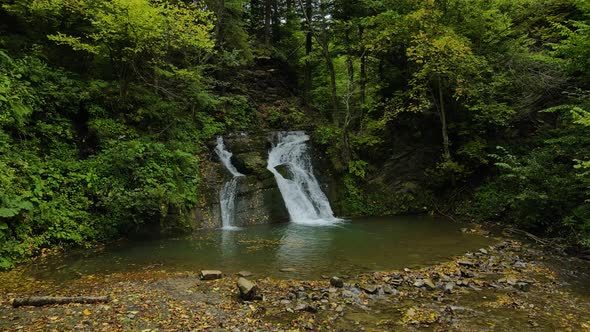 Waterfall Gurkalo Near Small Village in the Valley of Ukrainian Carpathian Mountains