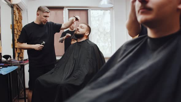 Barbershop Professional Work with Clients Slide Shooting