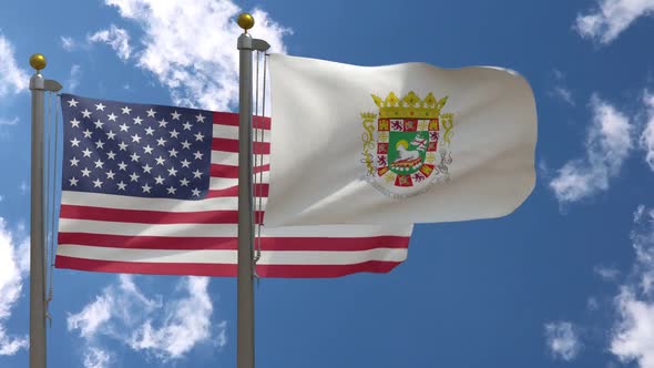 Usa Flag Vs Governor Of Puerto Rico Flag  On Flagpole