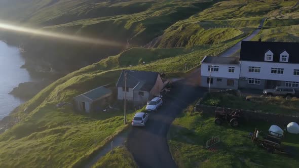 Farms on the Faroe Islands in Shoreline Zone Hills