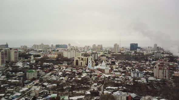 Aerial View of City in Winter Season