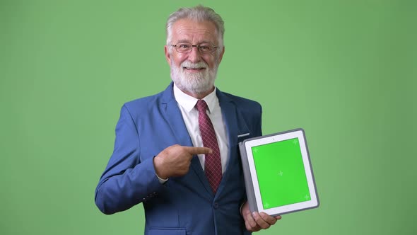 Handsome Senior Bearded Businessman Against Green Background