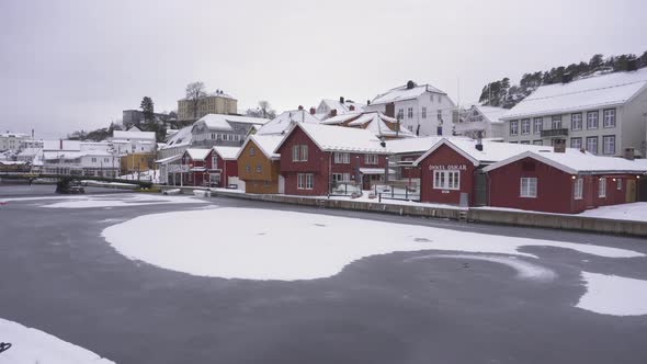 Kragero In The Winter, Norway - drone low