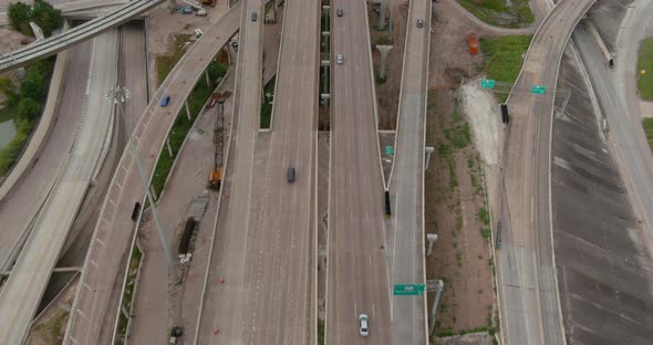 Brids eye view of traffic on 610 and 59 South freeway in Houston, Texas