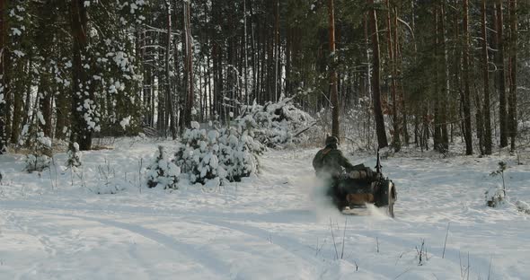 Reenactors Dressed As World War II German Wehrmacht Infantry Soldier Driving Old Tricar Threewheeled