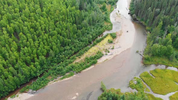 4K Drone Video of meanering Chena River near Chena Hot Springs, Alaska