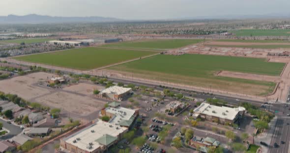 Aerial View Shopping District Center and Parking Lot in Avondale Small Town Panorama View of a