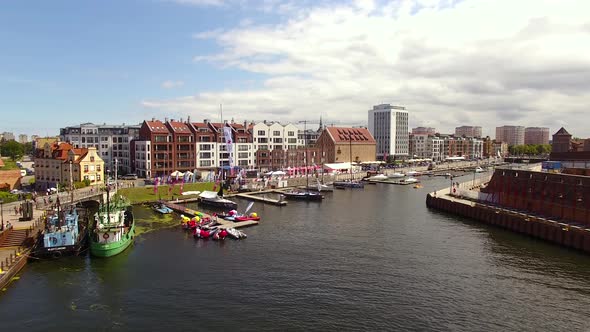 Aerial view of the canals of Gdansk in the summertime