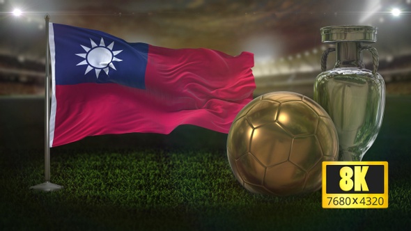 8K Taiwan Flag with Football And Cup Background Loop