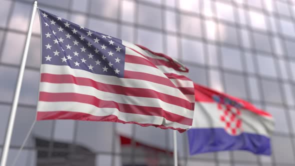 Waving Flags of the USA and Croatia