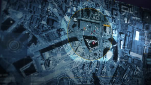 Scanning Scaled Map Of City In Modern Computer Program For Target Surveillance alt