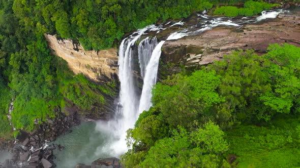 Waterfall in the Tropical Mountain Jungle