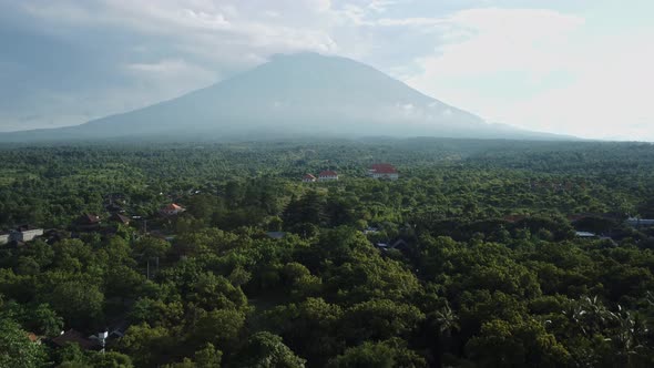 mount agung view at green forest panorama bali