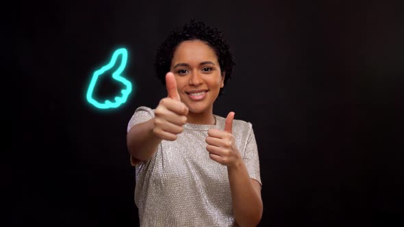 Happy Young Woman Dancing with Glowing Lines