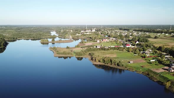 Flight Over Beautiful Lakes Near The Village Of Ostrovno