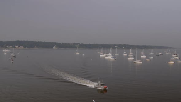 Boats on Hempstead Harbor in Long Island on a Cloudy Day