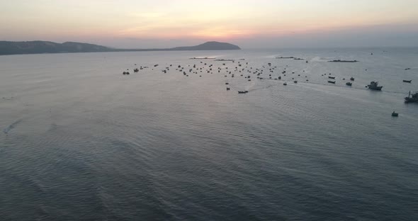 Top view, aerial view fishing harbor market from a drone