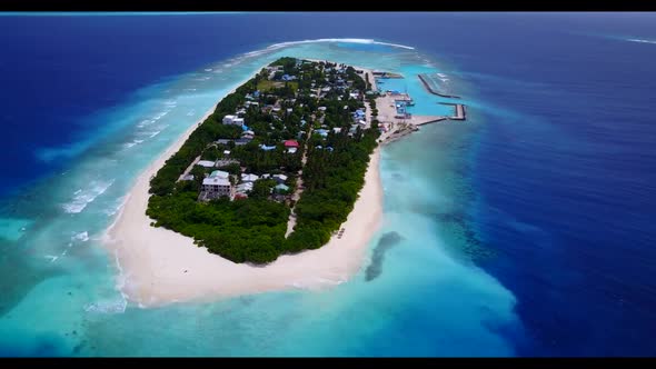 Aerial drone shot abstract of paradise coastline beach journey by turquoise sea and white sand backg