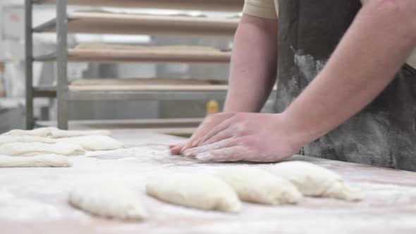 Baker Kneading Dough in a Bakery