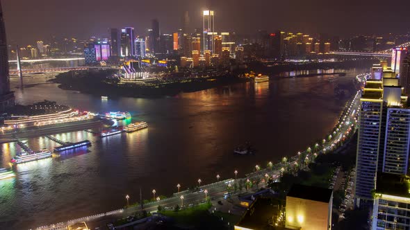 Chongqing Vessels on Yangtze and Jialing in China Timelapse