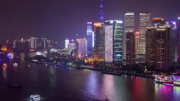 Wide Huangpu River By Pudong New Area in Shanghai Timelapse