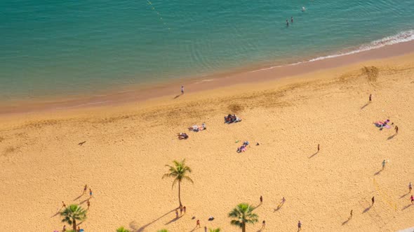 Aerial Timelapse of People on Teresitas Beach Tenerife Canary Island