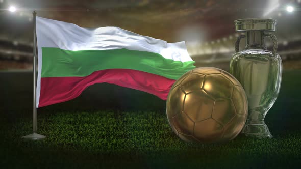 Bulgaria Flag With Football And Cup Background Loop