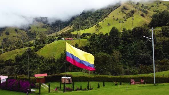 Aerial view of the Cocora Valley in Colombia with the highest palm trees in the world