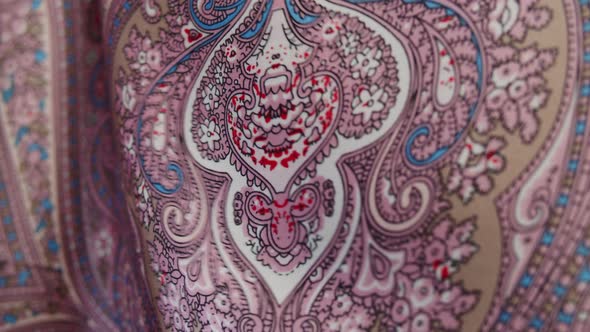 Pink Silk Fabric Closeup Arabian Design or Indian Pattern