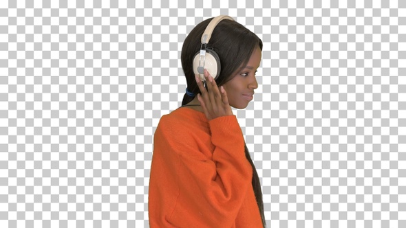 Smiling african american woman with headphones, Alpha Channel