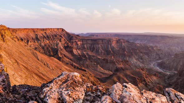 Panorama from above on the Fish River Canyon, scenic travel destination in Southern Namibia