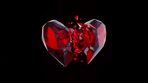 Breaking Ruby Crystal Heart on Dark Background