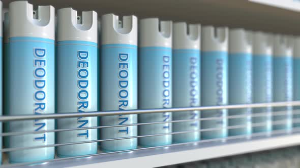 Generic Deodorant Spray Cans on the Store Shelf