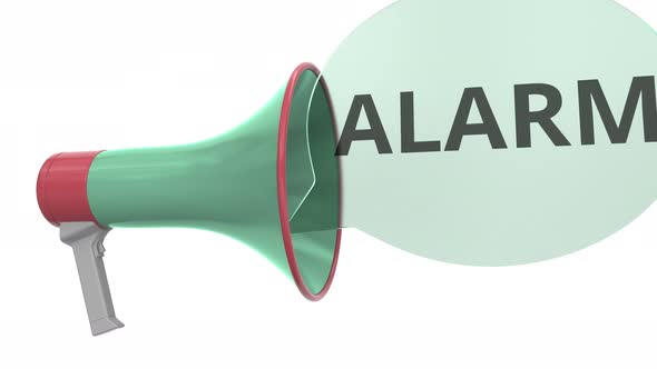 Green Megaphone with ALARM Message on Speech Bubble alt